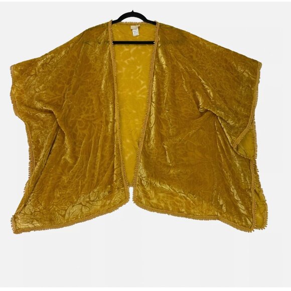 Natural Life Burnout Velvet Open Kimono Top Golden Yellow Boho Fairy Festival - Picture 11 of 14
